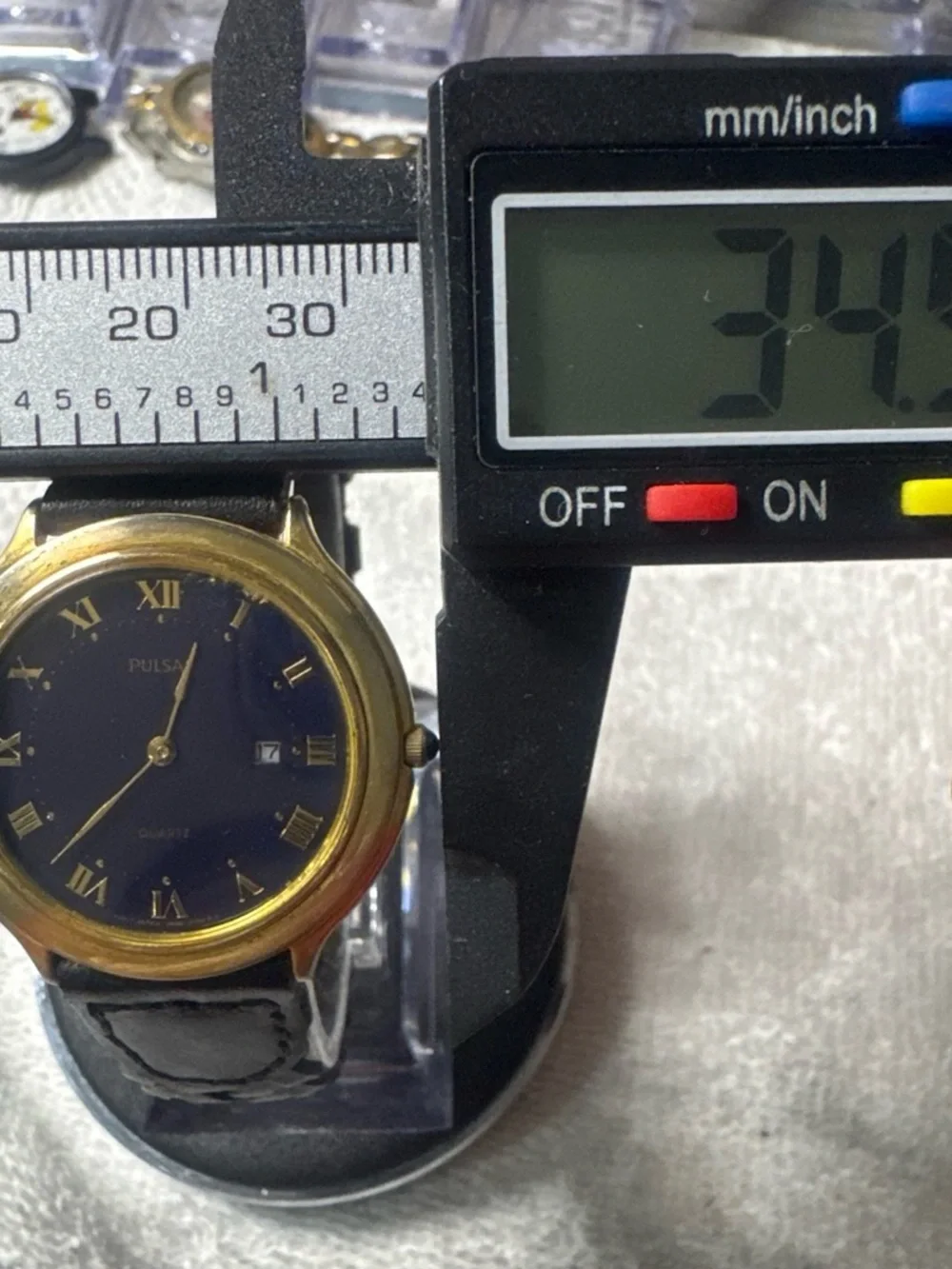Pulsar Gold-Tone Case Navy Dial Black Leather Strap Watch